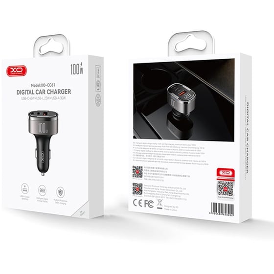 Φορτιστής Αυτοκινήτου XO CC61 1x USB-A / 2x USB-C 100W - Black image 4