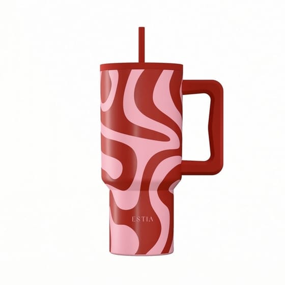 Ποτήρι Θερμός Estia Straw Tumbler XL Save The Aegean Coral Waves με Καλαμάκι και Λαβή 900 ml image 1