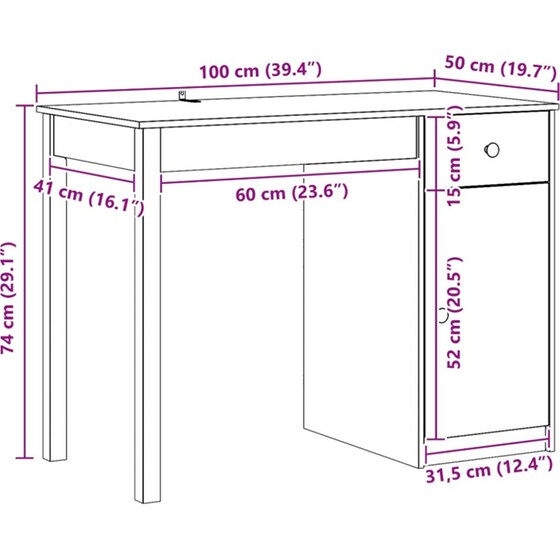 Γραφείο VidaXL από Μασίφ Ξύλο Πεύκου 100x50x74 cm - Κερωμένο Καφέ image 6