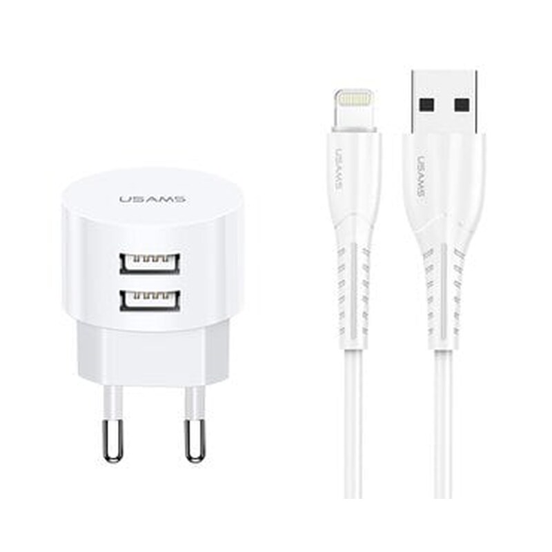 USAMS Σετ Φόρτισης Usams T20 2x Usb 2.1A with cable Lightning 1m - White