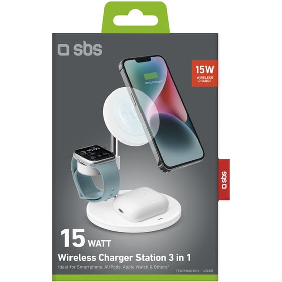 Ασύρματος Φορτιστής SBS Wireless Charger Station 3 in 1 15W - White image 1