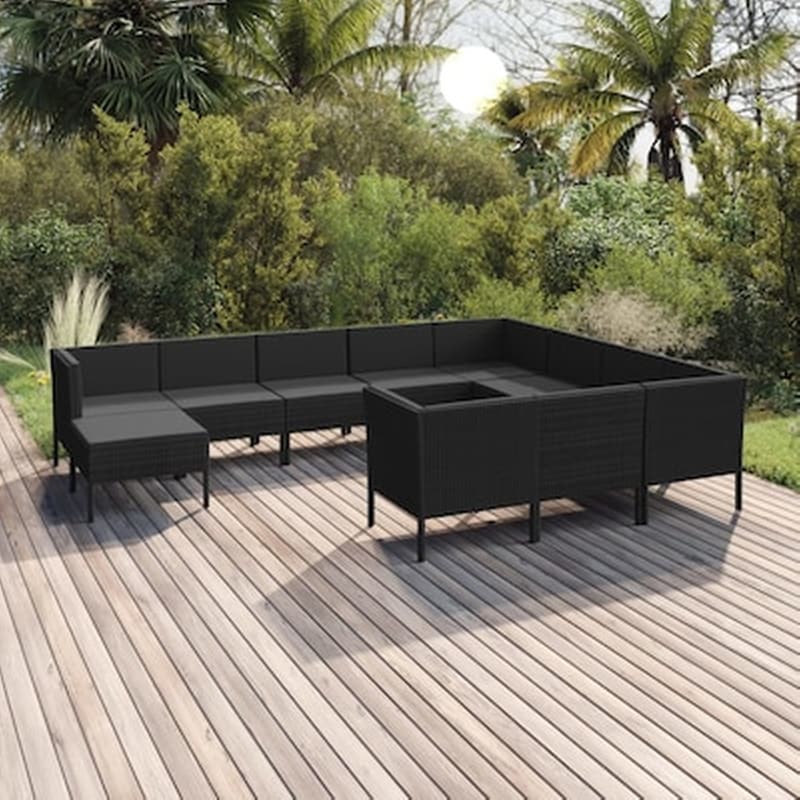 Vidaxl Σαλόνι Κήπου Σετ 11 Τεμαχίων Μαύρο Συνθετικό Ρατάν Με Μαξιλάρια