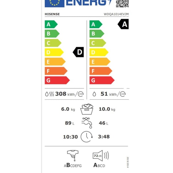 HISENSE WDQA1014 EVJM 10kg/6kg 1400 Στροφές Λευκό Πλυντήριο Στεγνωτήριο image 5
