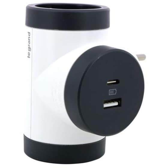 Πολύπριζο Legrand 2 θέσεων με περιστροφή /USB-A/USB-C - Λευκό/Σκούρο Γκρι image 2