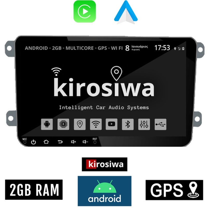 KIROSIWA Kirosiwa Ηχοσύστημα Αυτοκινήτου VW Skoda Seat Οθόνη αφής 9 16GB+2GB Μαύρο