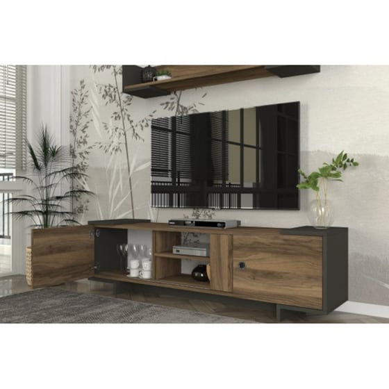 Έπιπλο Τηλεόρασης 24Mall Lipari από Μοριοσανίδα 150x35x43.2 cm - Καρυδί/Ανθρακί image 6