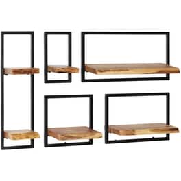 Ράφια Τοίχου VidaXL από Ξύλο 65x35x1 cm 5 Τμχ - Καφέ/Μαύρο