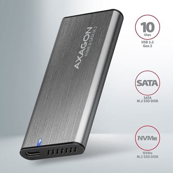AXAGON EEM2-SG2 USB-C 3.2 Gen 2 Θήκη για M.2 NVMe & SATA SSD 30-80mm Αλουμινίου image 1
