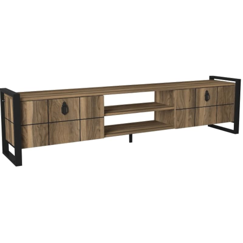 24MALL Έπιπλο Τηλεόρασης 24Mall Firma από Μοριοσανίδα 184.5x34x45 cm - Καρύδι/Μαύρο