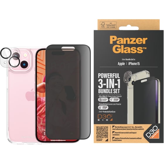 Θήκη & Προστασία Οθόνης / Καμερών Apple iPhone 15 - PanzerGlass Privacy Bundle Hardcase with D30 - Διάφανο image 1