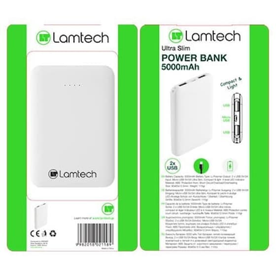 Powerbank Lamtech LAM021189 Ultra Slim 5.000mAh - Λευκό image 1