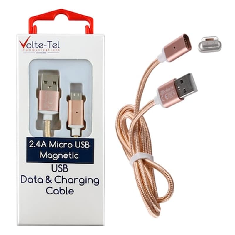 Καλώδιο δεδομένων Volte-tel Vcd08 Magnetic Braided Micro Usb 2.4A 1m - Gold