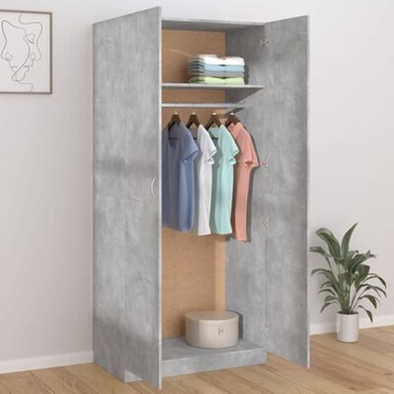 Δίφυλλη Ντουλάπα Vidaxl Από Μοριοσανίδα 90x52x200cm - Γκρι Σκυροδέρματος image 1