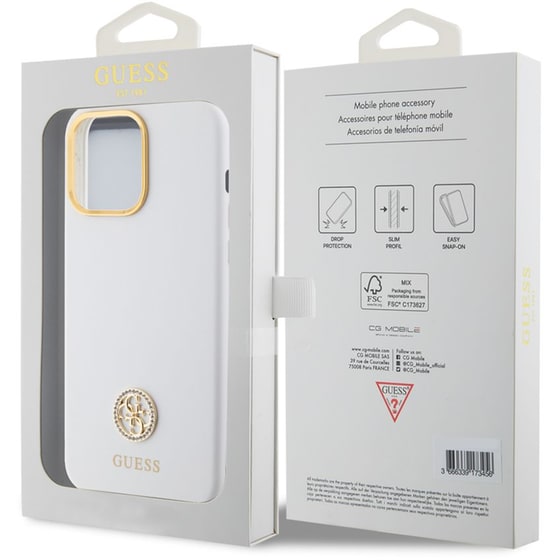 Guess  Quot;4g Strass Logo Collection Quot; Case Θήκη Προστασίας Από Σιλικόνη – Iphone 15 Pro Max (white – Guhcp15xm4dgph) image 3