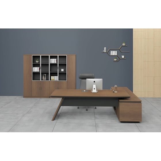 Γραφείο Γωνιακό Woodwell Proline C55991 από Μελαμίνη 200x200cm - Καρυδί/Μαύρο image 1