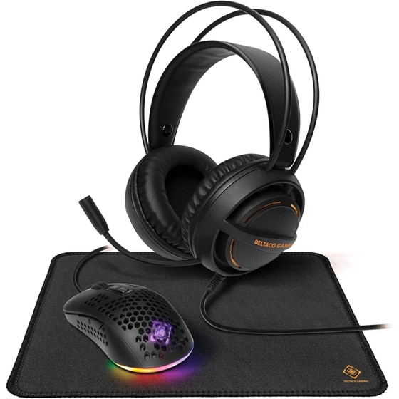 Deltaco 3in1 Gaming Σετ Ενσύρματο Ποντίκι LED & Ενσύρματα Ακουστικά 3.5mm & Mousepad - Μαύρο image 0