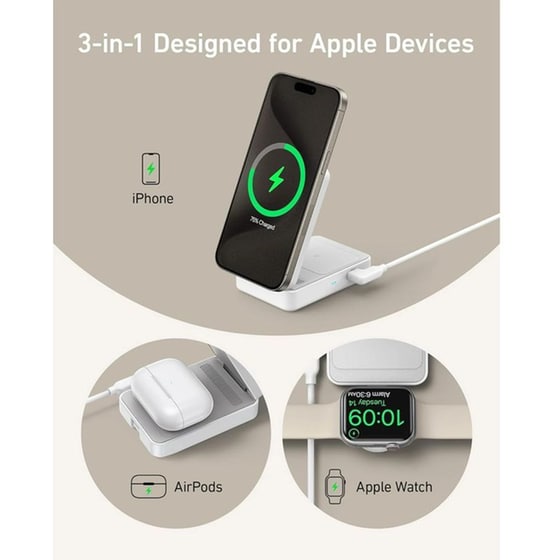 Ασύρματος Φορτιστής ANKER MagGo 3-in-1 Charging Station Qi2 Certified 15W - White image 4