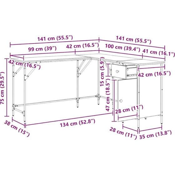 Γραφείο VidaXL από Επεξεργασμένο Ξύλο 141x141x75 cm - Καφέ Δρυς image 11