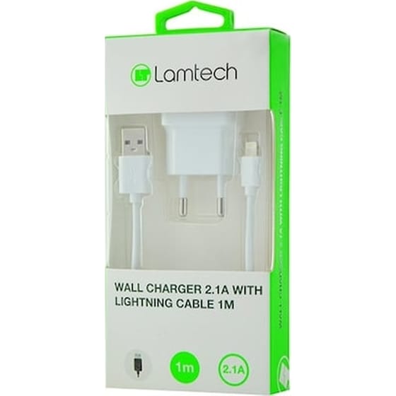 Σετ Φόρτισης Lamtech Wall Charger 2.1A 18W With Usb to Lightning 1m - White image 0