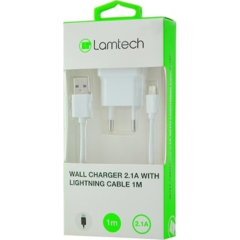 LAMTECH Σετ Φόρτισης Lamtech Wall Charger 2.1A 18W With Usb to Lightning 1m - White