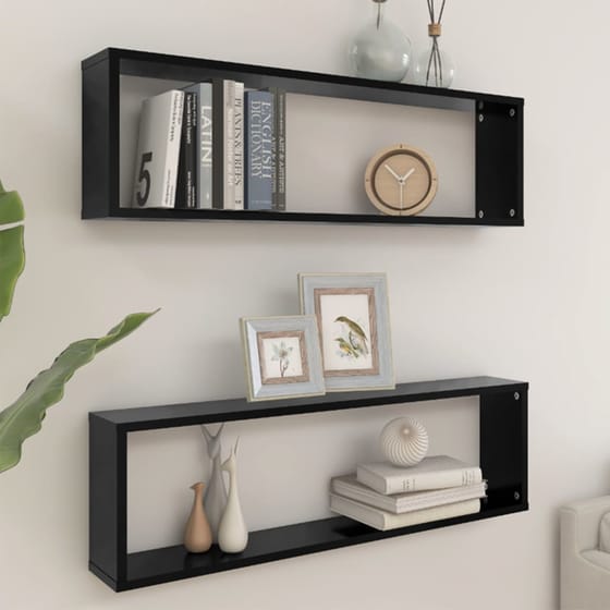 Ράφια Τοίχου VidaXL Κύβοι από Μοριοσανίδα 100x15x30 cm 2 Τμχ - Μαύρο image 1