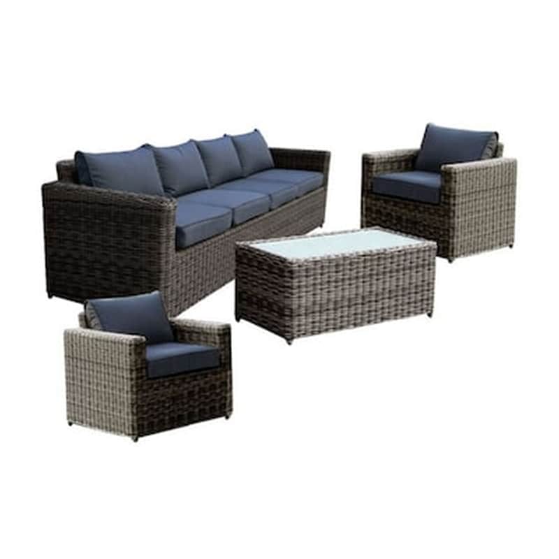 WOODWELL Σετ Καθιστικού 4 Τεμαχίων Wicker Grey Brown Μαξιλάρι Ανθρακί C38268
