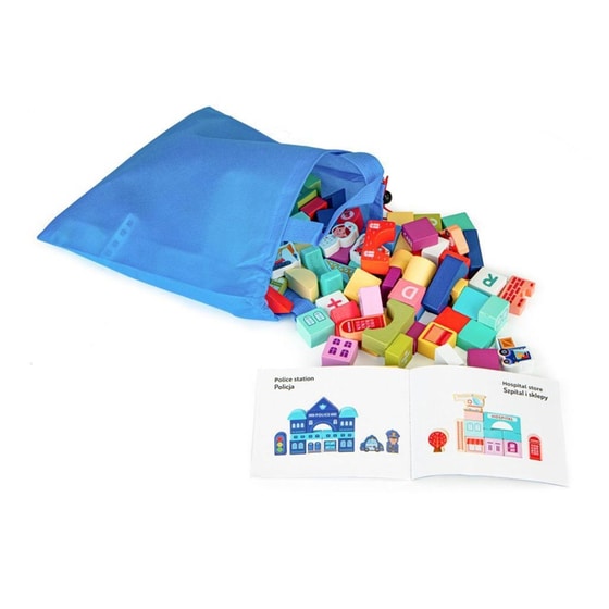 Εκπαιδευτικό Παιχνίδι Δραστηριοτήτων Χαλάκι με Σχέδιο Πόλης και 121 Ξύλινα Τουβλάκια "Wooden City Set" image 3