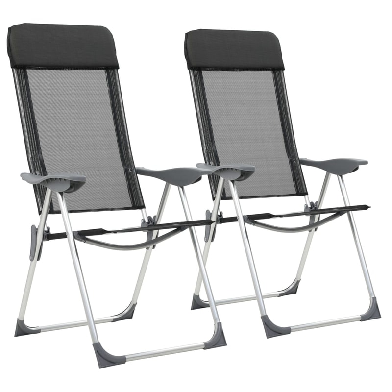VIDAXL Σετ Καρέκλες Παραλίας/ Camping VidaXL Αλουμινίου με Προσκέφαλο - Μαύρες