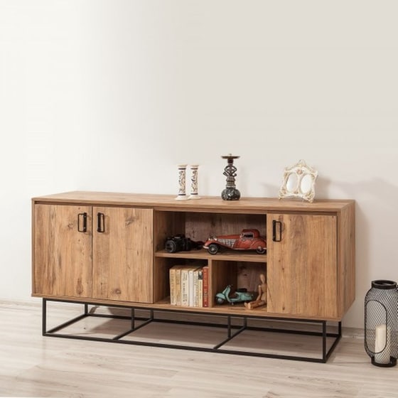 Μπουφές 24Mall Destra Atlantic Pineαπό Μοριοσανίδα/Μέταλλο 180x40x80 cm - Μαύρος/Καφέ image 2