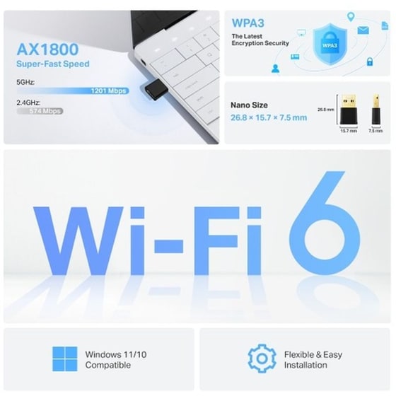 TP-Link TX20U ΝΑΝΟAΧ1800 Αντάπτορας Δικτύου Ασύρματη Σύνδεση 1201 Mbps WiFi 6 image 1
