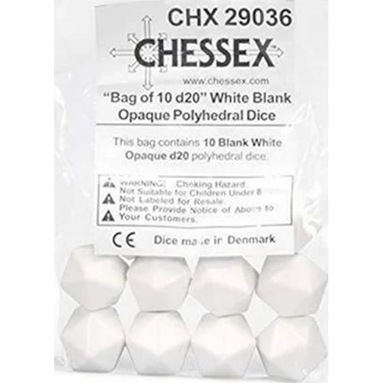 Σετ Ζάρια Opaque Polyhedral Bag Of 10 Blank D20 Dice Chessex image 3