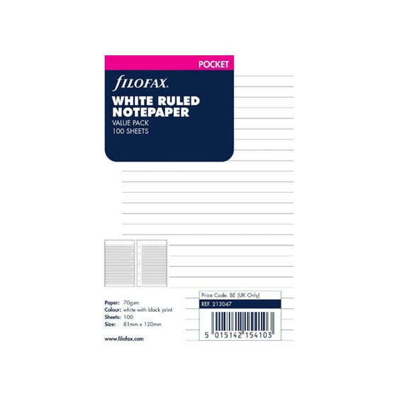 Ανταλλακτικό Χαρτί Filofax Pocket Λευκό Ριγέ image 0