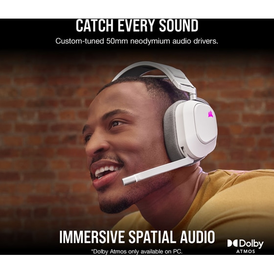 Corsair HS80 RGB Gaming Ασύρματα Ακουστικά 2.4 GHz - Λευκά image 2