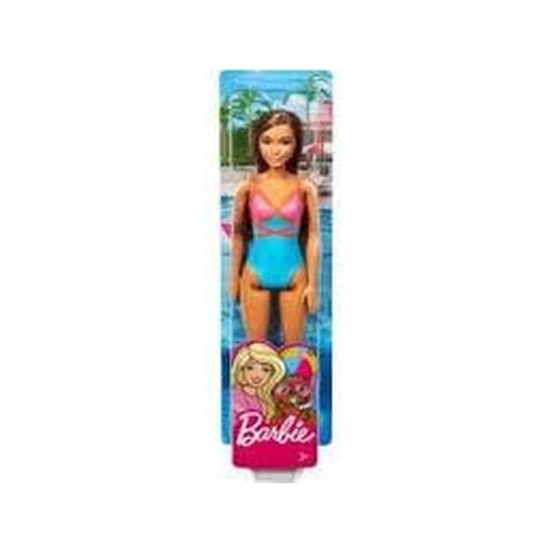 Mattel Barbie Doll Beach – Brown Hair Doll With Pink And Blue Swimsuit (dhw40)