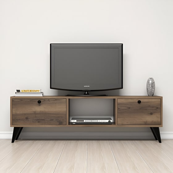 Έπιπλο Τηλεόρασης Fermo από Μοριοσανίδα 138x29.5x42.6cm - Καρυδί/Μαύρο image 1