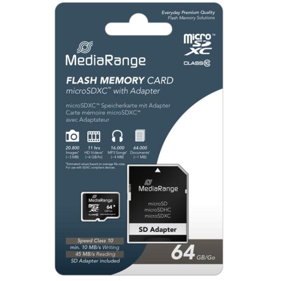 MediaRange MR955 microSDXC 64GB Class 10 A1 με αντάπτορα image 1