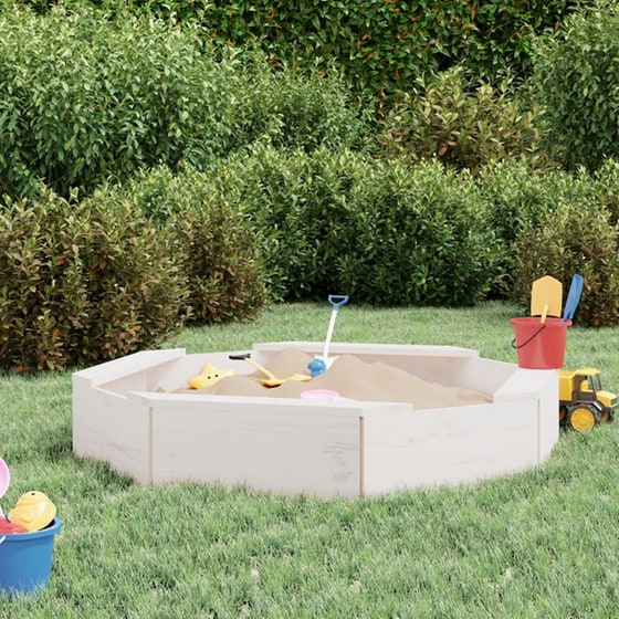 VidaXL Αμμοδόχος με Καθίσματα Οκτάγωνη 111x111x20cm Ξύλινη - Λευκό image 1