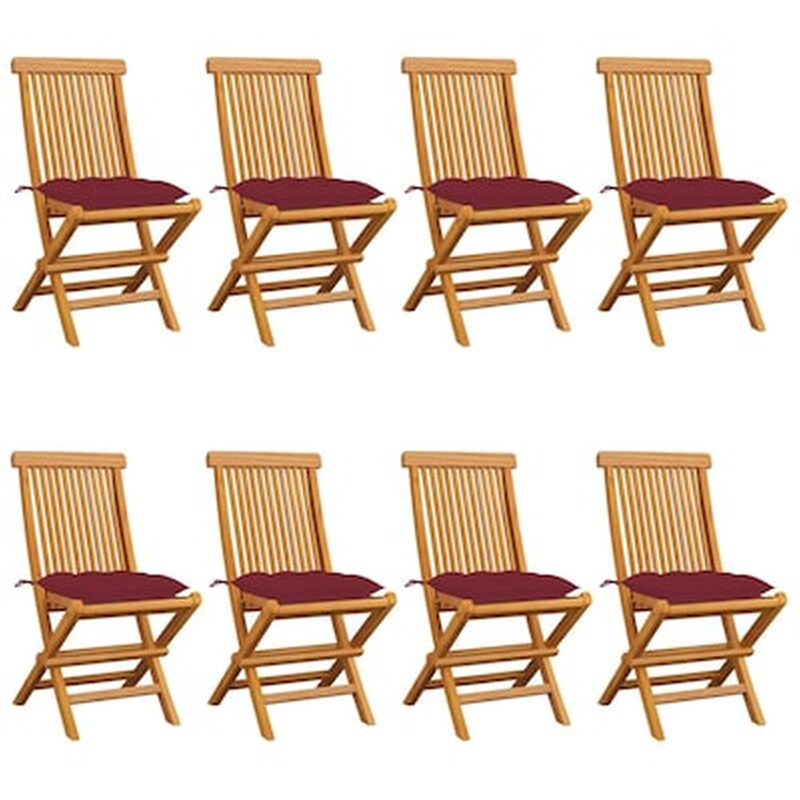 Vidaxl Καρέκλες Κήπου 8 Τεμ. Από Μασίφ Ξύλο Teak Με Μπορντό Μαξιλάρια