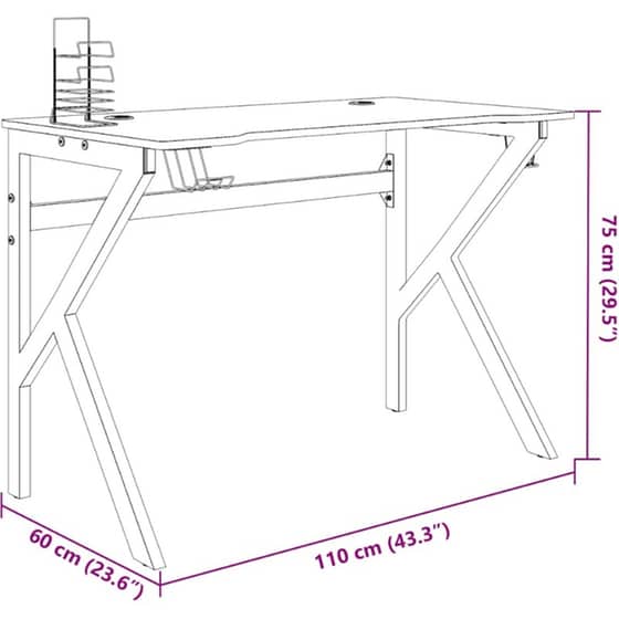 Γραφείο Gaming VidaXL με Πόδια σε Σχήμα K 110x60x75 cm - Μαύρο image 9