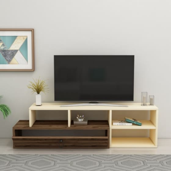 Έπιπλο Τηλεόρασης 24Mall Dora από Μοριοσανίδα 120x57.1x38 cm - Καρυδί/Μπεζ image 1