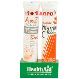 Health Aid A to Z Active Multivitamin & Ginseng με CoQ10 - 20 δισκία + Δώρο Vitamin C 1000mg Orange - 20 δισκία