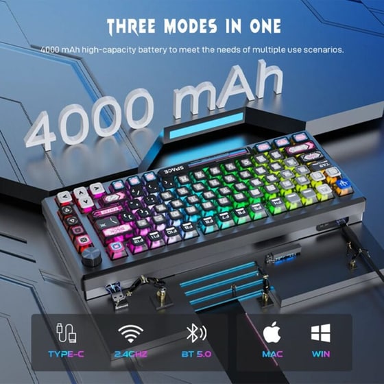 Redragon Uranus Pro 82 Gaming Μηχανικό Ασύρματο 2.4 GHz/Bluetooth Πληκτρολόγιο RGB Μαύρο (US) image 7