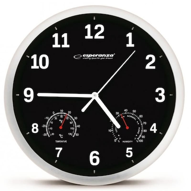 ESPERANZA Αναλογικό Ρολόι Esperanza Τοίχου Ehc016k Φ25 cm - Μαύρο/Ασημί