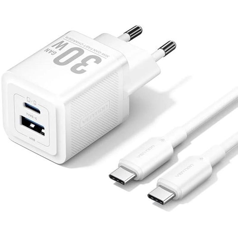 Φορτιστής Πρίζας Vention TZ-FCGW0-EU Gan USB-C/USB-A 70W - Λευκό