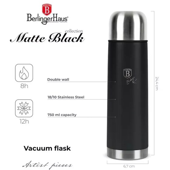 Μπουκάλι Θερμός Berlinger Haus Ανοξείδωτο Matt Black 750ml image 5