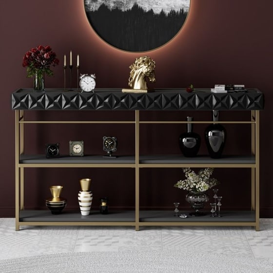 Κονσόλα  24Mall Emerald από Μοριοσανίδα/Μέταλλο 152x32x83 cm - Ανθρακί/Χρυσή image 1