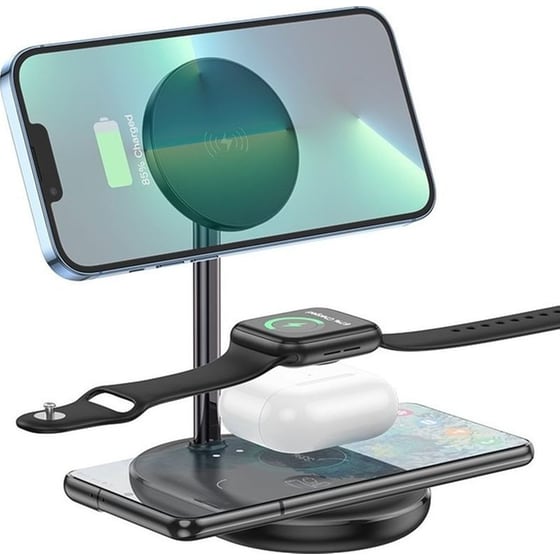 Επιτραπέζια Βάση Ασύρματης Φόρτισης Hoco CW40 Noble 3-in-1 Fast Charging - Μαύρο image 0