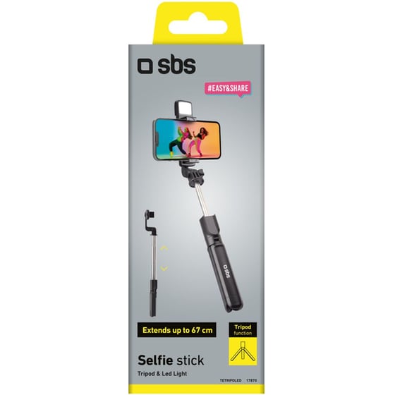Σέλφι Στικ SBS Universal Selfie Stick με LED Φως & Τρίποδο - Μαύρο image 1