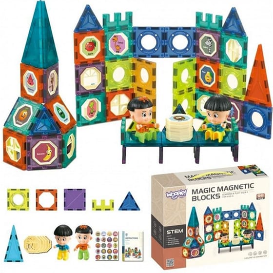 Μαγνητικά Μπλοκ Κατασκευής Woopie Light Stem 98 Τμχ image 2