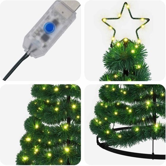 Vidaxl Χριστουγεννιάτικο Δέντρο Με Tinsel, Led Και Βάση Ekenas 180 Εκ. image 3